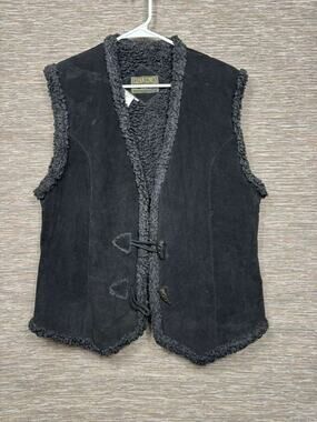 Clean Lines Vest Mens Large Black Leather Toggle Front Faux Shearling Lined